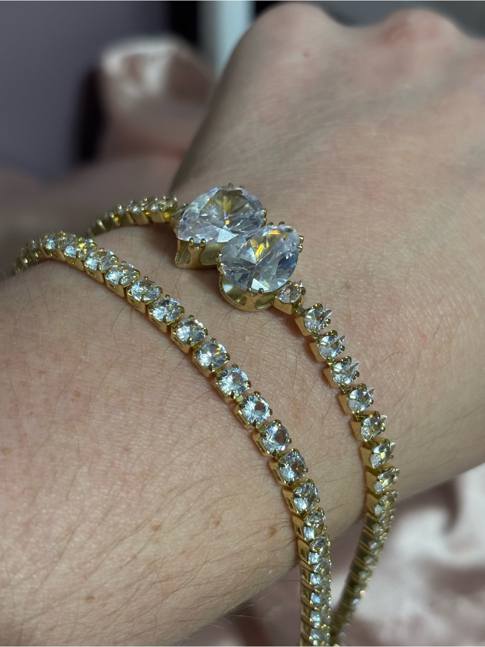 Gold-Plated Clear Crystal Tennis Bracelet Set